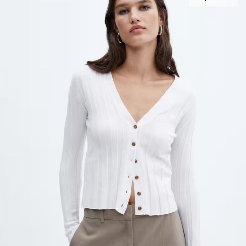 NWT Medium Mango Buttoned Ribbed Cardigan in Ecru